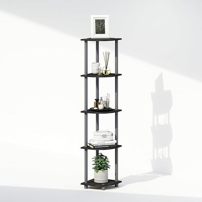 Furinno Turn-N-Tube Corner Shelf, 5-Tier Corner Display Rack, Shelving Unit, for Organization and Storage, Living Room, Home Office, Garage, Bedroom, Black