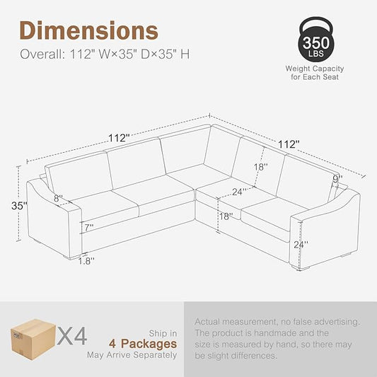 ABCASA 112" L Shaped Sectional Sofa with Detachable Sofa Cover, Reversible Sectional Modular Couch for Living Room, Linen Fabric Corner Couch with 7 Seats, Oatmeal