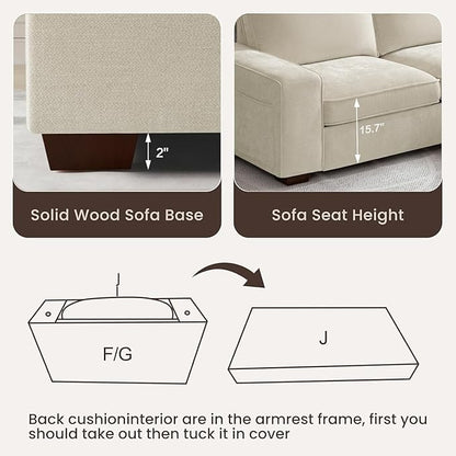 PARKOL 99" L-Shaped Sectional Couch with Storage, Sofa with Reversible Chaise, USB Type-C Charging, Chenille Fabric, Removable Cushion Covers, for Small Space, Apartment, Living Room, Beige