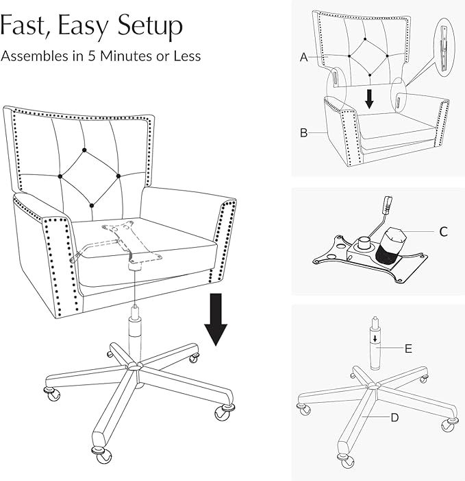HULALA HOME Modern Home Office Chair with Tilt Lock & Metal Base, Desk Chair with 360° Swivel & Tilt Function, Height Adjustable, Wide Seat Computer Task Chair with Wheels & Padded Cushion, Beige