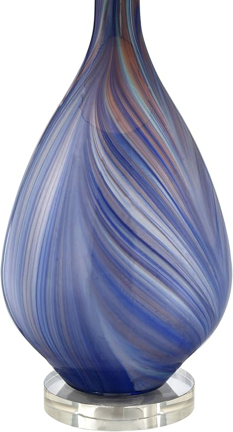 Possini Euro Design Taylor Modern Table Lamp with USB Charging Port 29" Tall Blue Art Glass Tapered White Fabric Drum Shade for Living Room Bedroom House Bedside Home Office (Color May Vary)
