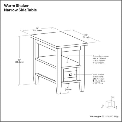 SIMPLIHOME Warm Shaker SOLID WOOD 14 Inch Wide Rectangle Transitional Narrow Side Table in Distressed Charcoal Brown, For the Living Room and Bedroom