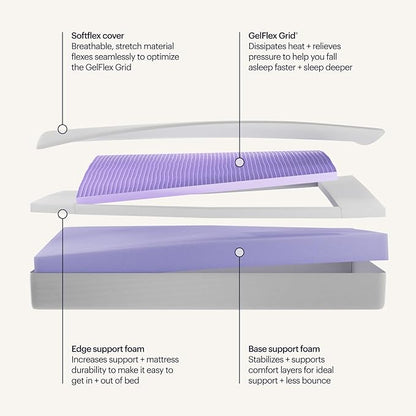 PurpleFlex Split King Mattress – 8" GelFlex Grid, Better Than Memory Foam, Temperature Neutral, Responsive, Breathable, Pressure Relief, Made in USA