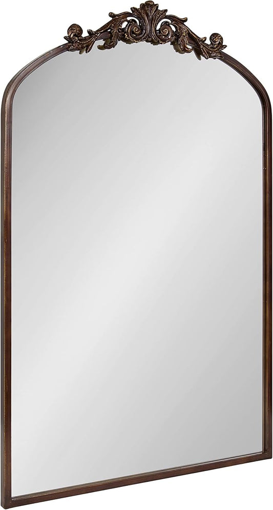 Kate and Laurel Arendahl Ornate Traditional Arched Mirror; 24 x 36; Bronze; Decorative Baroque Style Arched Wall Mirror with Ornamental Crown