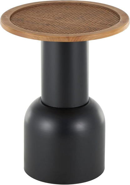 Deco 79 Metal Handmade Side End Accent Table Pedestal End Table with Brown Rattan Tabletop, Side Table 16" x 16" x 20", Black