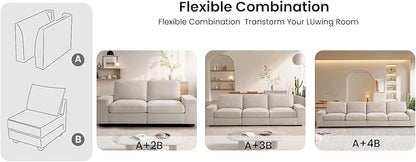 TEKAMON Middle Seat with Storage, Modular Sofa Couch, Beige