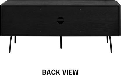 NTC Mossic TV Media Cabinet with 3 Doors for TVs, Entertainment Center with Natural Rattan, Metal Legs, Modern Storage Console for Living Room and Bedroom, Effortless Assembly, Burnt Black