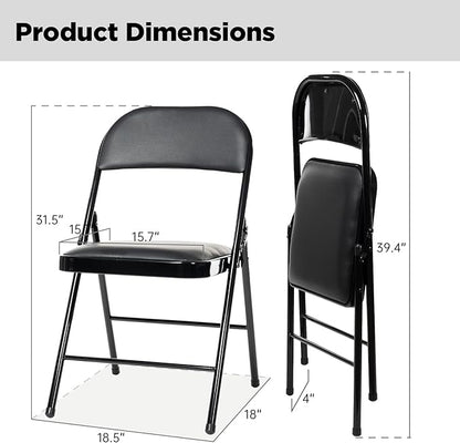 10 Pack Folding Chairs with Padded Seats, Padded Folding Chair with Steel Frame for Events Home Office, Pu Leather Folding Chair Black