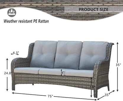 HUMMUH 4 Pieces Outdoor Furniture Patio Furniture Set Wicker Outdoor Sectional Sofa with Swivel Rocking Chairs,Outdoor Coffee Table,Grey/Grey