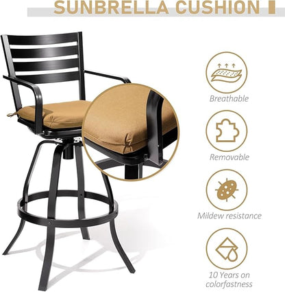Pellebant Outdoor Swivel Barstools Set of 6, Aluminum 29.5" Bar Height Stool Chairs with Back & Footrest,Rust-Proof Tall Patio Bar Stools for Deck Lawn Garden, for Deck Lawn Garden,Teak