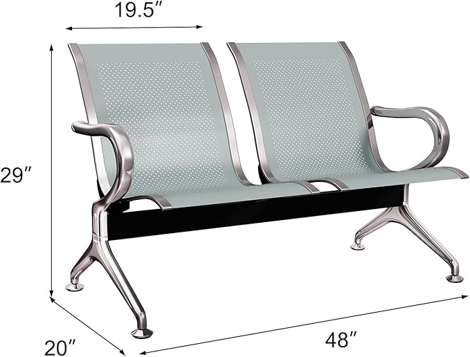 Kinsuite 5-Seat Reception Chair - 2pcs Waiting Room Chairs with Arms & Stainless Steel Frame, Waiting Room Bench, Lobby Chairs for Office Airport Bank Hospital, Silver
