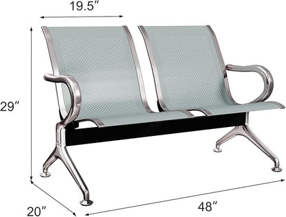 Kinsuite 5-Seat Reception Chair - 2pcs Waiting Room Chairs with Arms & Stainless Steel Frame, Waiting Room Bench, Lobby Chairs for Office Airport Bank Hospital, Silver