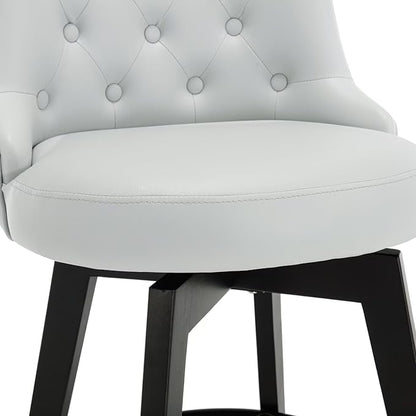 MINCETA Set of 2 Upholstered Bar Stools - 26 Inch Swivel Counter Height Stools with Low Tufted Back, Footrest & Performance Fabric - Round Seat for Kitchen Island & Home Bar Light Gray
