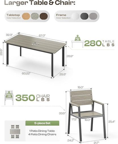 HDPS Outdoor Patio Dining Chairs Set of 2, 350LBS Capacity Aluminum Patio Dining Chairs with Armrests, Weather-Resistant for Lawn, Garden, Yard, Poolside and Indoor Use, Gray