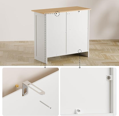 Buffet Cabinet with Storage - Buffets & Sideboards Kitchen Storage Cabinet, Wood Console Table Coffee Bar Accent Cabinets for Living Room Dining Room Entryway Small 2 Doors & Drawers, White 35.4"W