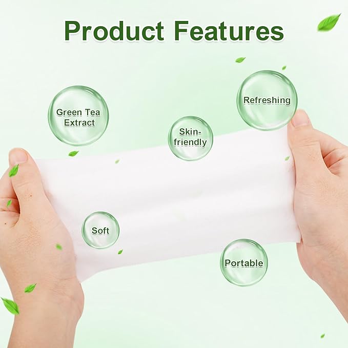 200 Pcs Wet Wipes Individually Wrapped, Personal Cleansing Wipe, Travel Size Hand Wipe, Green Tea Wipes Bulk for Homeless, Suitable for Restaurant, Wedding, Barbecue, Light Green