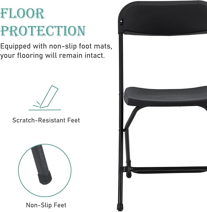 90 Pack Plastic Black Folding Chairs, Portable Stackable Commercial Party Folding Chairs with Steel Frame 350lbs for Home Office Outdoor Indoor Office Wedding Party Event
