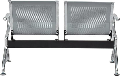 Kinsuite 2-Seat Reception Chairs - Waiting Room Chairs with Arms & Stainless Steel Frame, Waiting Room Bench Lobby Chairs for Office Airport Bank Hospital, Silver