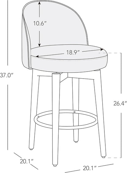 CHITA Counter Height Bar Stools Set of 2,Swivel Barstools for Kitchen Island,26.4" H Seat Height,Fabric,Linen