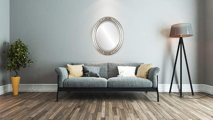 OVALCREST Oval Beveled Wall Mirror for Home Decor - Florence Style - Silver Leaf with Brown Antique - 24" x 20"