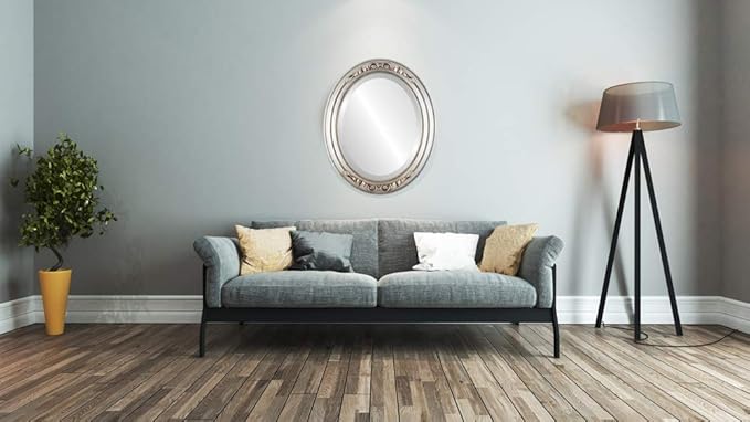 OVALCREST Oval Beveled Wall Mirror for Home Decor - Florence Style - Silver Leaf with Brown Antique - 40" x 28"
