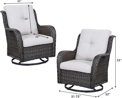HUMMUH Outdoor Swivel Rocker Wicker Patio Chairs High Back PE Rattan Glider Chairs 4PCS Patio Furniture Set(Brown,Beige)