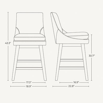 CHITA Bar Height Swivel Barstool with Back Set of 2, FSC Certified Upholstered Bar Stool, 30.7" H Seat Height, PU Leather in Creamy Gray