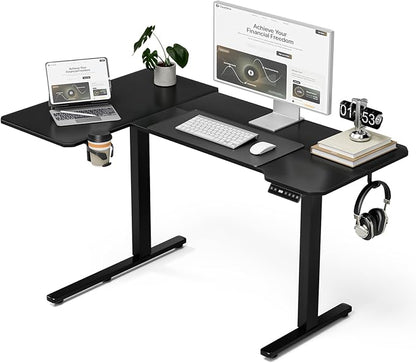 51" Reversiable L-Shaped Electric Standing Desk Adjustable Height Gaming Stand Up Corner Desk Sit Stand Home Office Computer Desk with Splice Board,Black Top
