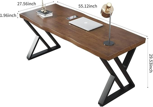 Solid Wood Desk 55 inches Wide Home Office Desk,Metal Modern Industrial Writing Table, Workstation, Perfect Table for Your workspace Study Table Furniture in Rustic Natural Aged Brown