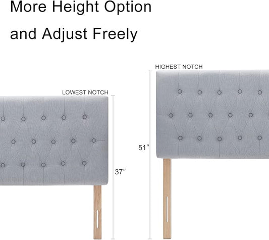 Kingfun Tufted Upholstered Full Size Bed Headboard in Modern Button Design, Adjustable Solid Wood Head Board, Premium Linen Fabric Padded Headboards in Bedroom (Grey)