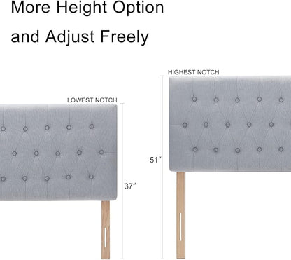 Kingfun Upholstered Tufted Twin Bed Headboard in Modern Button Design, Adjustable Solid Wood Head Board, Premium Linen Fabric Padded Headboards in Bedroom, Grey