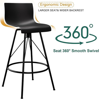 annjoe Swivel Bar Stools Metal Counter Height Stools Plastic Seat Chairs Set of 4 for Indoor Outdoor Home Kitchen Business (26" Black)