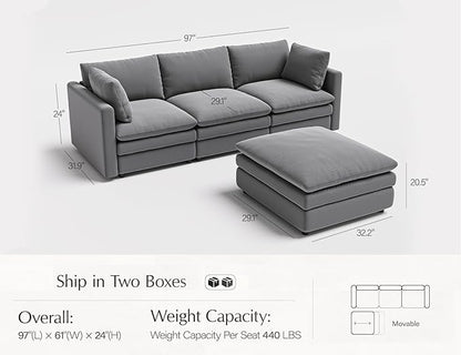 Cloud Couches for Living Room L Shaped Sectional Couch with Ottoman Deep Plush 4 Seats Sofa Modern Sofa for Apartment