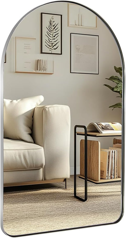 ANDY STAR 30 x 40 Inch Arched Mirror, Bathroom Mirror in Stainless Steel Metal Frame, Arch Top Rounded Corner Set Design Wall Mount Hangs Vertical