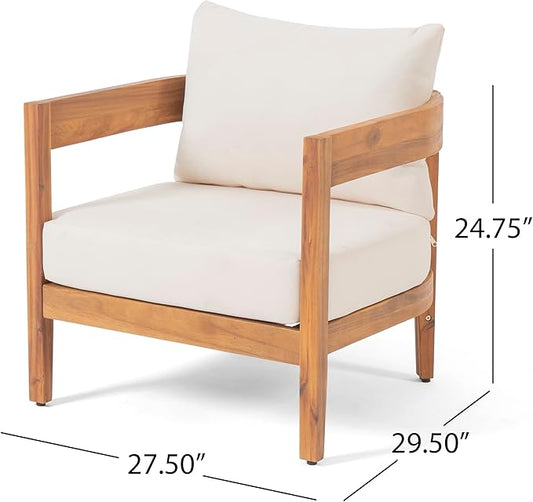 Christopher Knight Home Brooklyn Outdoor Club Chair with Cushions - Acacia Wood - Teak/Beige