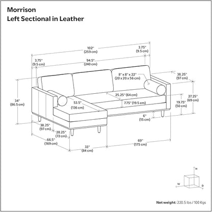 SIMPLIHOME Morrison Left Sectional Sofa in Full-Grain Genuine Leather, Sienna, 102-inches Wide, L-Shaped Leather Couch with Left Chaise for The Living Room and Family Room