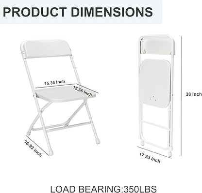 Folding Chairs10 Pack,Heavy Duty White Plastic Stackable Event Chairs for Indoor Outdoor, 350lb Capacity Portable Commercial Banquet Chairs for Wedding,Party,Office