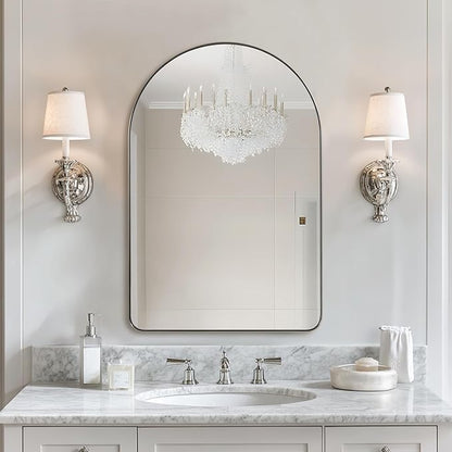 ANDY STAR Arched Mirror, 24 x 36 Inch Brushed Nickel Bathroom Mirror with Stainless Steel Metal Frame, Arch Top Rounded Corner 1 Inch Deep Set Design Wall Mount Hangs Vertical