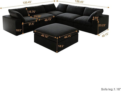 Cloud Modular Sectional Sofa for Livingroom,Large Down Filled Comfort Corner Sectional Sofa Couch with Ottoman,Wide Deep Seat Convertible Couches for Office Apartment,V Shaped,Black