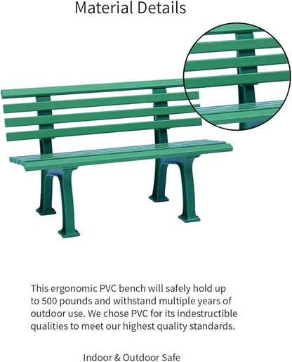 Plow & Hearth Weatherproof German PVC Outdoor Bench | Holds Up to 500 lbs | Garden Patio Porch Park Deck | Steel and Resin | Green