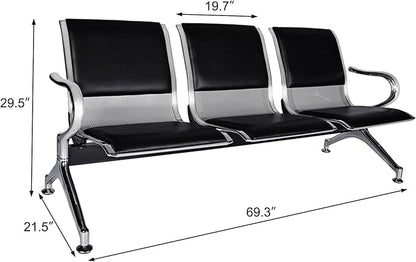 Kinsuite 5-Seat PU Leather Reception Bench - 2pcs Waiting Room Chairs with Arms & Non-Slip Foot Mats, Reception Chairs Guest Chair for Office Airport Bank Salon, Black
