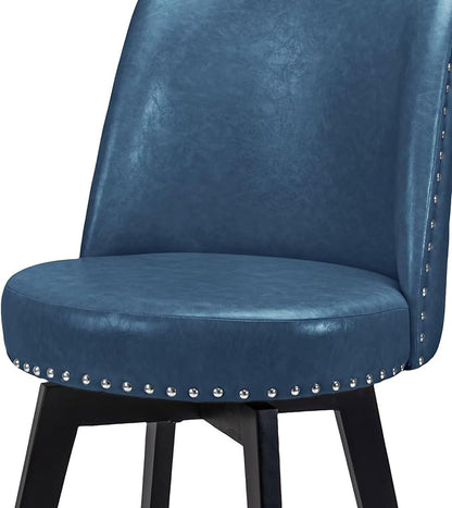 MINCETA Bar Stools Set of 4, PU Leather Barstools, 26 Inch Upholstered Counter Stools with High Back and Footrest, Swivel Counter Height Barstools for Kitchen Island Home Bar Navy Blue