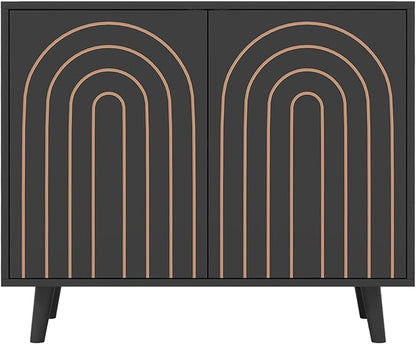 63" Sideboard Buffet Cabinet Set of 2, Modern Accent Cabinet with Carving Lines, Decorative Storage Cabinets for Bedroom Living Room Kitchen Office and Hallway (Black, 2)