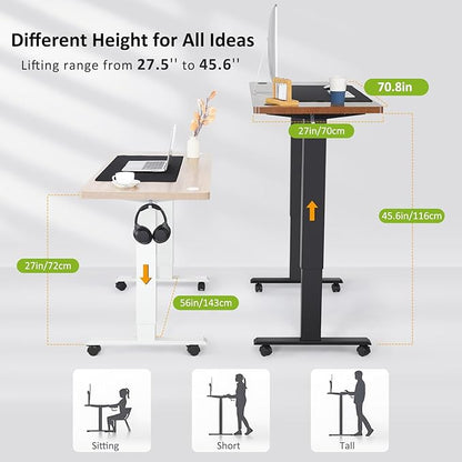 farexon Electric Standing Desk 70.8 x 27.5inch with Outlets,Rolling Stand up Desk with Oversized Mouse Pad, 3 USB Ports & 3 Power Outlets, 4 Caster, 4 Preset Heights Easy to Set for Home Office(Brown)