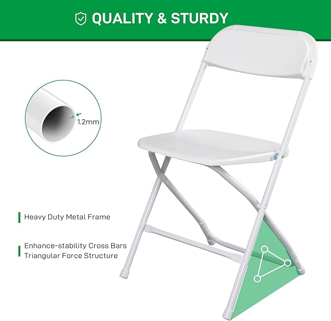 50 Pack White Plastic Folding Chairs, Portable Party Chairs, Stackable Commercial Seats with Steel Frame for Home Office Wedding Party Indoor Outdoor Events Chairs, 350lbs Capacity
