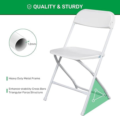 100 Pack White Plastic Folding Chairs, Portable Party Chairs, Stackable Commercial Seats with Steel Frame for Home Office Wedding Party Indoor Outdoor Events Chairs, 350lbs Capacity