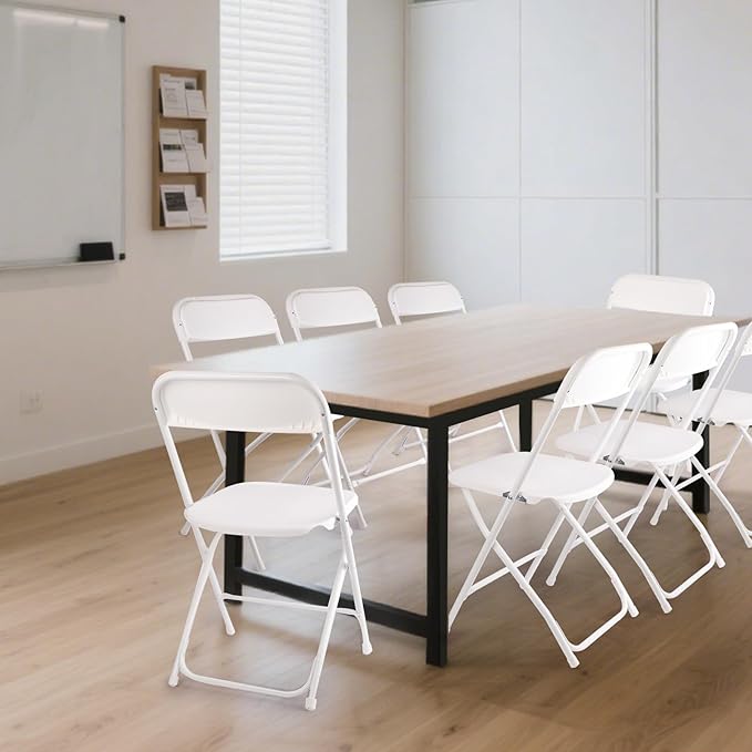 8 Pack White Folding Chairs, Portable Stackable Commercial Foldable Chair, Indoor Outdoor Plastic Folding Chair for Events/Office/Home/Wedding/Party, 400lbs Capacity