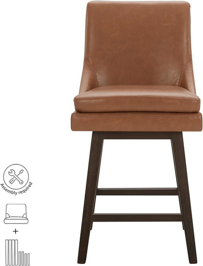 CHITA Counter Height Swivel Bar Stools Set of 4, FSC Certified Upholstered Faux Leather Barstool Chairs with Back, 26.8" H Seat Height, PU Leather in Retro Brown