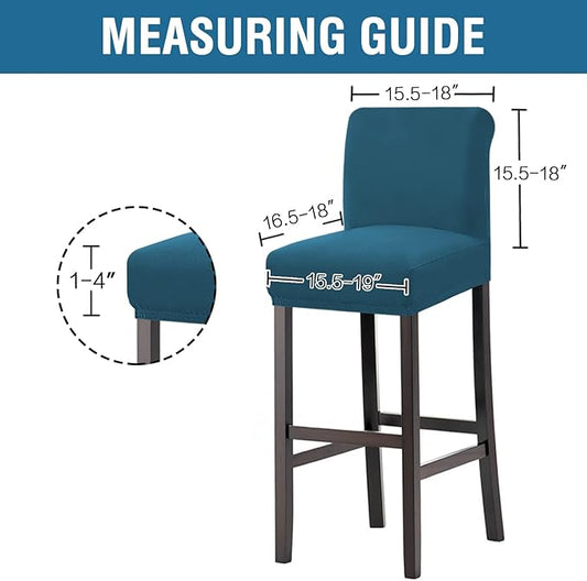 H.VERSAILTEX 100% Waterproof Bar Stool Cover Stretch Counter Stool Pub Chair Slipcover for Dining Room Removable Soft Thick Solid Fleece Fabric Bar Stool Slipcovers Set of 2, Peacock Blue