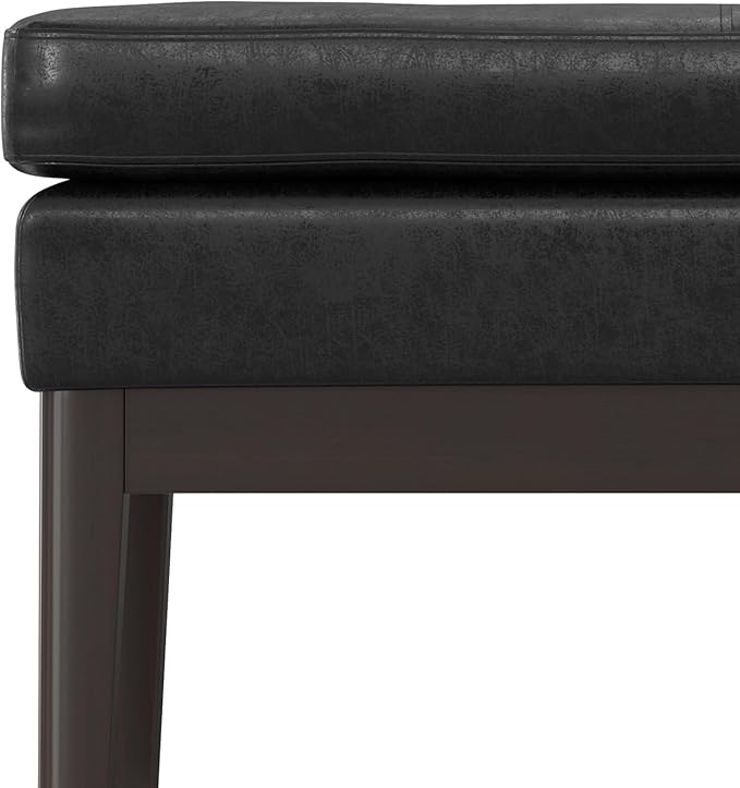 SIMPLIHOME Carlson 45-inch Wide Vegan Faux Leather Ottoman Bench in Distressed Saddle Brown with Solid Wood Frame for Living Room, Entryway, or Bedroom